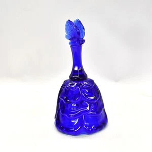 Fenton Art Glass Bell Cobalt Blue Drape With Butterfly Top - Picture 1 of 3