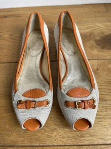 Car Shoe (Prada Group Brand) Ballet Flats Beige Fabric Orange Leather Trim EU37 - Picture 1 of 9
