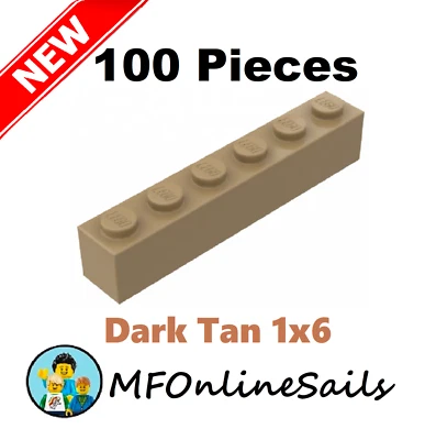 **NEW** 100x Genuine LEGO 1x6 Bricks - Dark Tan - Piece # 3009 Bulk - Image 1 of 4