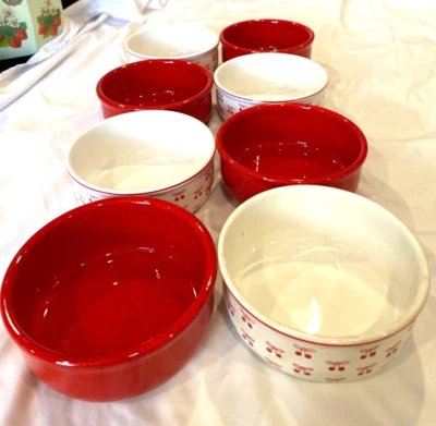8 WAECHTERSBACH W GERMANY RED CHERRY CHERRIES BOWLS CEREAL SOUP  -FREE SHIP - Image 1 of 4