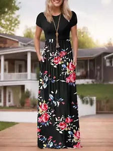 Women Casual Short Sleeve Loose Long Maxi Dresses with Pockets NEW - Picture 1 of 14