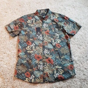 MOLOKAI Mens large Olive Green Tropical Floral Leaves Button Up short Sleeve - Picture 1 of 6