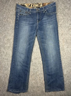 Pantalones de mezclilla para mujer Adiktd talla 10/W31 bordados con solapa bolsillos azul Foto 1 de 4