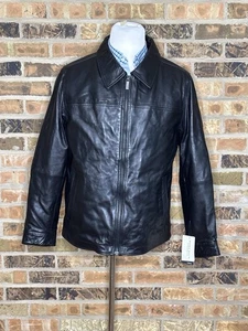 Chaqueta de cuero Perry Ellis Portfolio para hombre de piel de cordero negra con cremallera talla mediana - Imagen 1 de 9