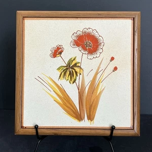 Vintage Halbigres gravierter Wildblumenuntersetzer Keramik Blumenfliese Made in Italy - Bild 1 von 11