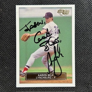 1992-93 Fleer Excel #138 Aaron Sele Lynchburg Red Sox ON CARD AUTO RC ROOKIE - Picture 1 of 2