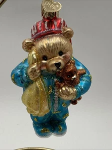 Viejo Mundo Navidad Oso de Peluche Pijama Manta Vidrio Adorno - Imagen 1 de 9