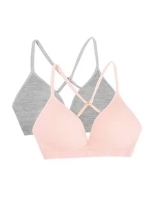 Girls' Seamless Soft Cup Bra, 2-pack Molded Bra, Grey Heather/Blushing Rose, ... - Picture 1 of 2