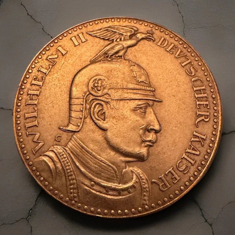 1913G 5 Mark Wilhelm II GOETZ 图案铜德国硬币未流通 — 第 1/3 张图片