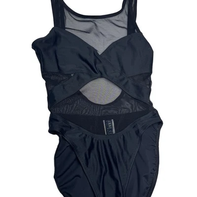 Vintage Anne Cole Collection Black Mesh Cutout One Piece Swimsuit Size 8 USA - Image 1 of 4