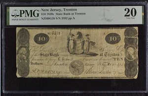 1822 Trenton New Jersey veraltet 10 $ PMG ss 20 Dachrinne Faltung oben rechts nicht zugeschrieben - Bild 1 von 2