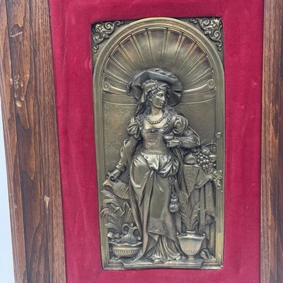 Antique Bronze Plaque Relief Framed Velvet Art Signed Register Gust Grohe Rare - Image 1 of 4