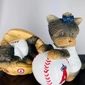 2 L.A. ANGELS MLB Fur-ever a Fan Yorkie Figurines Los Angeles California RARE - Picture 1 of 17