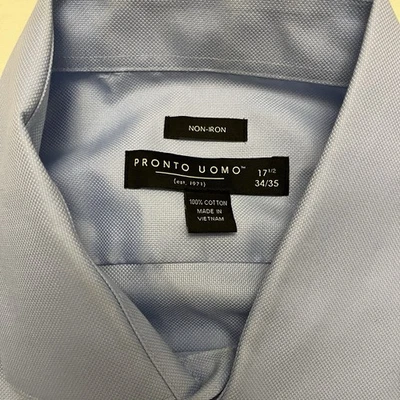 Pronto Uomo Blue Men XL Long Sleeve Shirt 17.5, 34/35 Business Career Wedding - Image 1 of 4