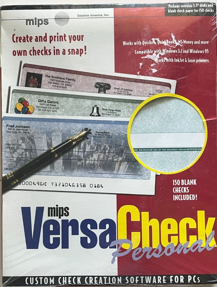 Mips VersaCheck Personal Custom Check Creation Software 3.5" Floppy w/150 Blank - Image 1 of 2