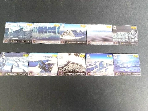 2012 BRITISH ANTARCTIC TERRITORY #433-434, 2 STRIPS OF 5 ,GLACIERS AND ICESHEETS Cover