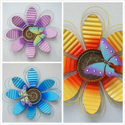 Ornament HandCrafted Metal Flower With Butterfly Indoor/Outdoor Wall Art Decor - Image 1 of 4