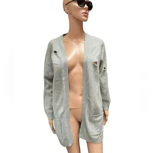 Zara Sweater Cardigan Girls 13-14 Outdoor Distressed Knitted Open Front Gray - Picture 1 of 12