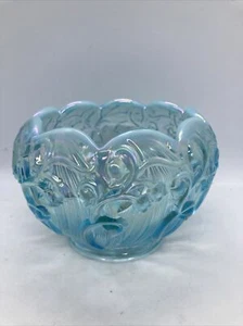 FENTON TEAL OPALESCENT LILY OF THE VALLEY ROSE BOWL /CANDY DISH - Picture 1 of 8