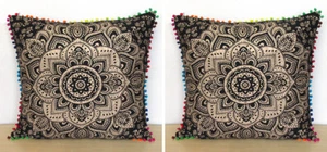 2 Pcs. Set Of 24" Black Gold Pillow Covers Cushion Cover Room Decorative Throw - Picture 1 of 4