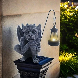 Solar Powered Garden Gargoyle Garden Gargoyle Outdoor Decor Halloween Sculpture - Picture 1 of 12