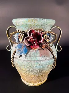 Large Antique Classic Clay Garden Pot with Iron Arms - Unique Garden Decor - Picture 1 of 9
