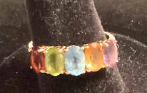 Vintage 14k Yellow Gold 5 Oval Shape Semi Precious Stones Ring— Size 7—#652 - Picture 1 of 4