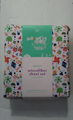 Juego de sábanas completo de 4 piezas de microfibra con patrón de tiempo de juego Pillowfort multicolor nuevo Foto 1 de 4
