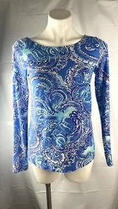 Lilly Pulitzer Ocean Octopus Blue Top Blouse Long Sleeves Pima Cotton Size S - Picture 1 of 12