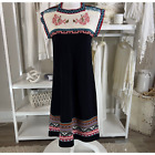 Vintage Atkins Jr. Women's Sz Medium Black Crochet Acrylic Shift Dress #2063