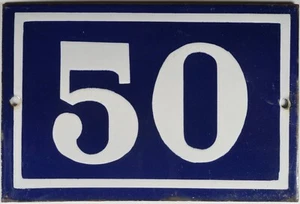 Old blue French house number 50 door gate plate plaque enamel steel metal sign - Picture 1 of 2