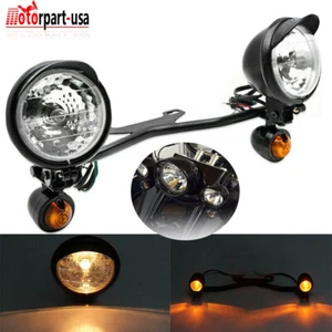 Motorcycle Driving Spot Fog Lights Turn Signal Lamp W/ Bracket For Harley Custom - Bild 1 von 12