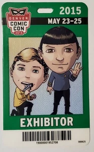 2015 Denver Comic Con Exhibitor Badge Pass Star Trek Kirk & Spock on front card - Picture 1 of 2