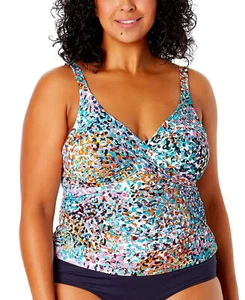 Anne Cole Plus Size Printed Drape Front Tankini Top UB9 495 - Picture 1 of 4