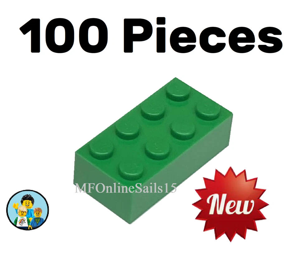 100x NEW LEGO 2x4 Green Bricks Piece # 3001 - BULK large bricks - Image 1 of 4