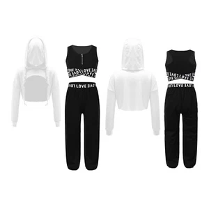 Kids Girls Suit Athletic Outfits Activewear Set Gym Hip-Hop Dancewear Costume - Picture 1 of 45