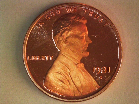 1981 S Proof Lincoln Cent Red Deep Cameo type 2 Clear S Cover