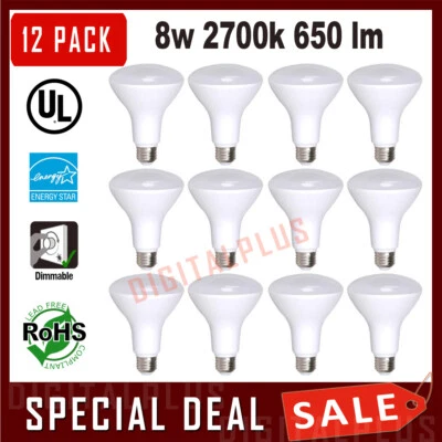 12 BR30 Flood LED Light Bulbs 8w = 65w replacement Soft White 2700k E26 Dimmable - Image 1 of 2