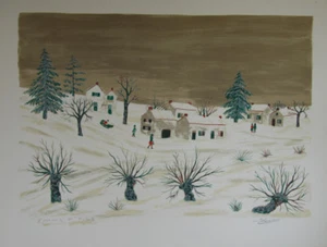 Maurice Loirand- Litografía Original Firmada - Pueblo Bajo El Nieve Para Navidad - Imagen 1 de 3