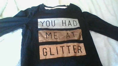 Oshkosh Size 6/6X Girls Long Slv T-Shirt "You Had Me At Glitter" 100% Cotton - Image 1 of 4