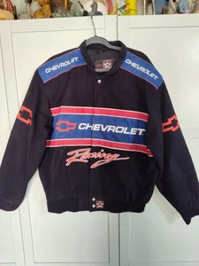 Chaqueta NASCAR JH DESIGN Para Hombre Talla Lg Chevrolet Racing Negra Azul Roja Algodón Usada en Excelente Condición - Imagen 1 de 15