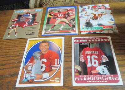 5) Joe Montana football cards '91 UD #389 '90 Fleer #254 '90 Score 95 SkyBox #72 - Image 1 of 2
