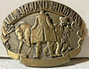 Vtg All Around Showman Funny Flasher Streak Brass Belt Buckle ADM - Picture 1 of 10