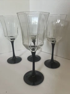 Luminar France Black Stem Wine Glasses Octagon 8 Oz 8” - Picture 1 of 11