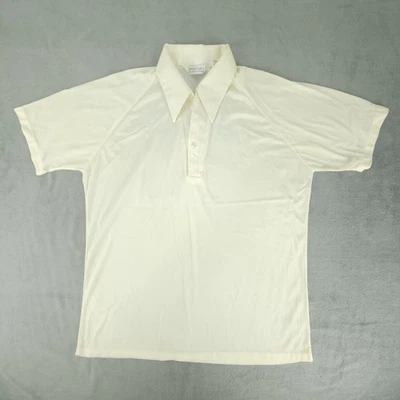 Vtg Lilly Dache Disco Polo Shirt Mens L Off-White/Cream Satin Wide-Collar EUC - Image 1 of 4
