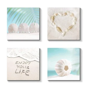 Beach Seashells Artwork Canvas Pictures: Tropical Seaside Scene Painting Prin... - Picture 1 of 7