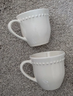 Pottery Barn Emma tazas cerámica marfil blanco taza de café Portugal set 2 Foto 1 de 4