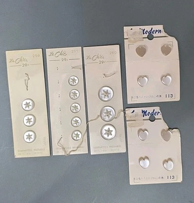 5 Sets Vintage Le Chic & La Moderne Pearlized Buttons  9/16-3/4" On Button Card  - Image 1 of 4