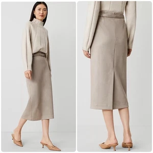 Ann Taylor Faux Wildleder Gürtel Midi Spalte Rock Taupe Größe 16P - Bild 1 von 9