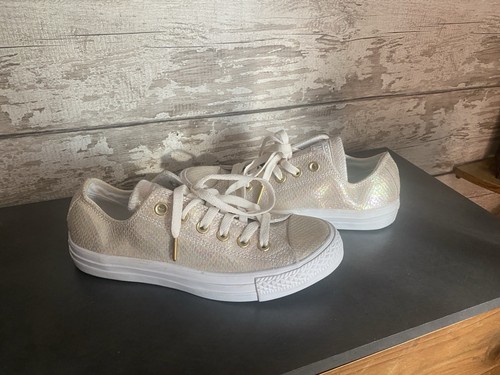 Scarpe da ginnastica Converse All Star UK 5 crema sneakers pelle tomaia pelle di serpente stringate